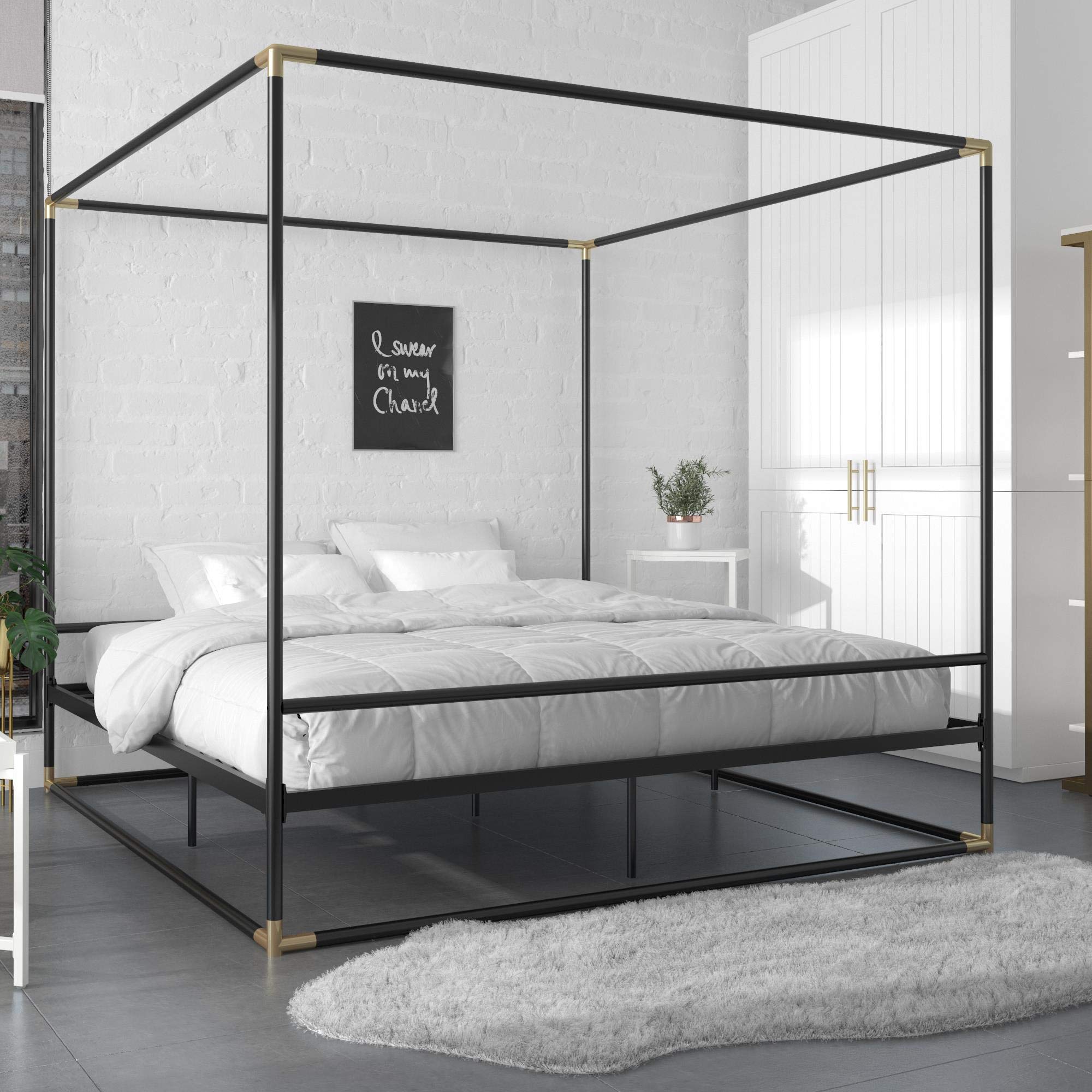 CosmoLiving by Cosmopolitan CosmoLiving Celeste Canopy Metal, King Size Frame, Black/Gold Bed