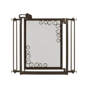 richell - one-touch metal mesh pet gate (94941) antique bronze pet gate, medium