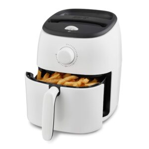 dash tasti-crisp™ electric air fryer oven, 2.6 qt., white – compact air fryer for healthier food in minutes, ideal for small spaces - auto shut off, analog, 1000-watt