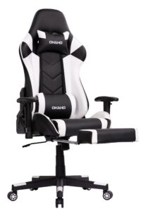 ohaho gaming chair racing style office chair adjustable massage lumbar cushion swivel rocker recliner high back ergonomic computer desk chair with retractable arms and footrest(black/white)