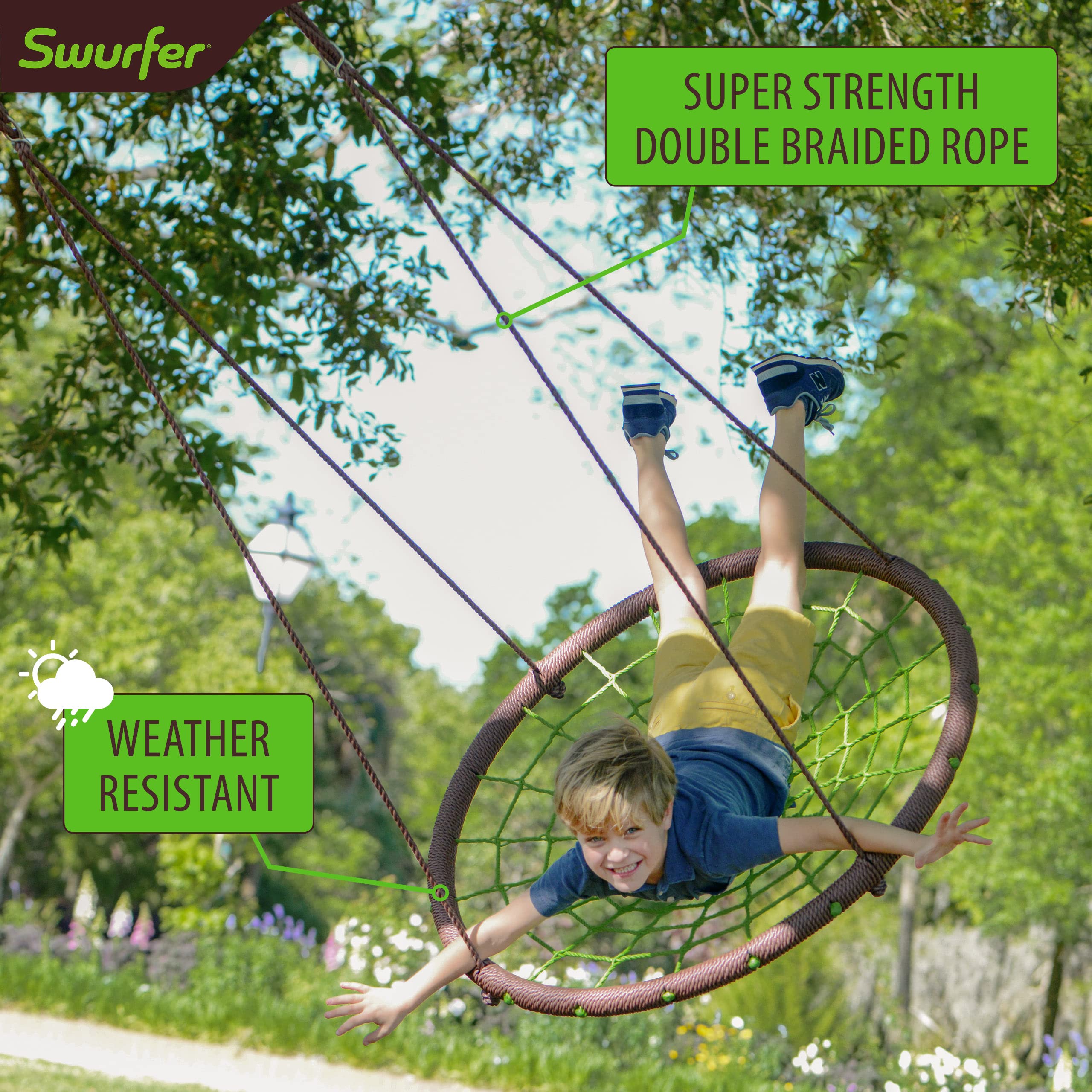 Swurfer Web Tree Swing, Saucer Swing – Tree Swings for Kids Outdoor, Outdoor Swing for Kids, Weather Resistant, Durable Aluminium Frame, Adjustable Rope, Easy Tool Free Assembly, Holds up to 500 lbs