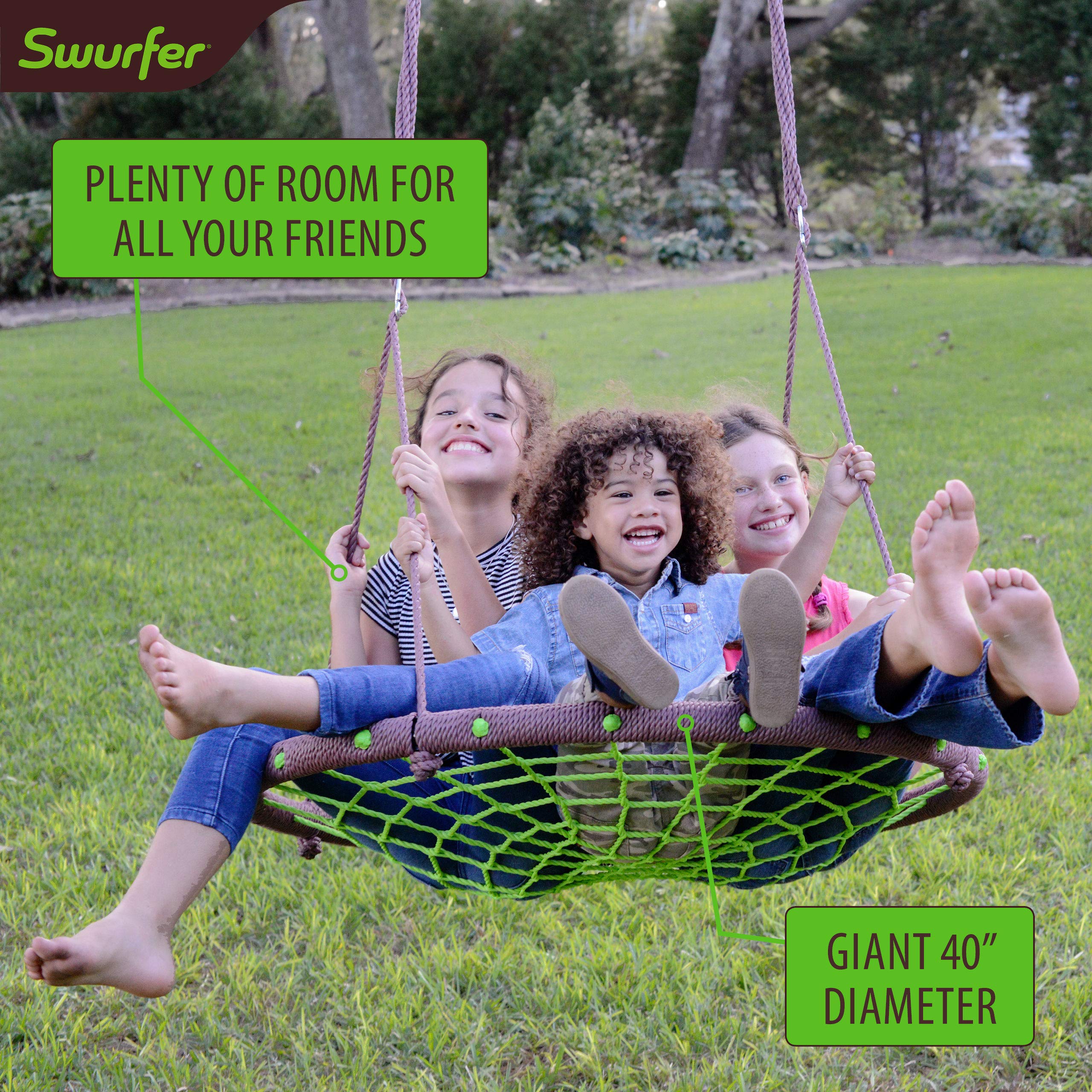 Swurfer Web Tree Swing, Saucer Swing – Tree Swings for Kids Outdoor, Outdoor Swing for Kids, Weather Resistant, Durable Aluminium Frame, Adjustable Rope, Easy Tool Free Assembly, Holds up to 500 lbs