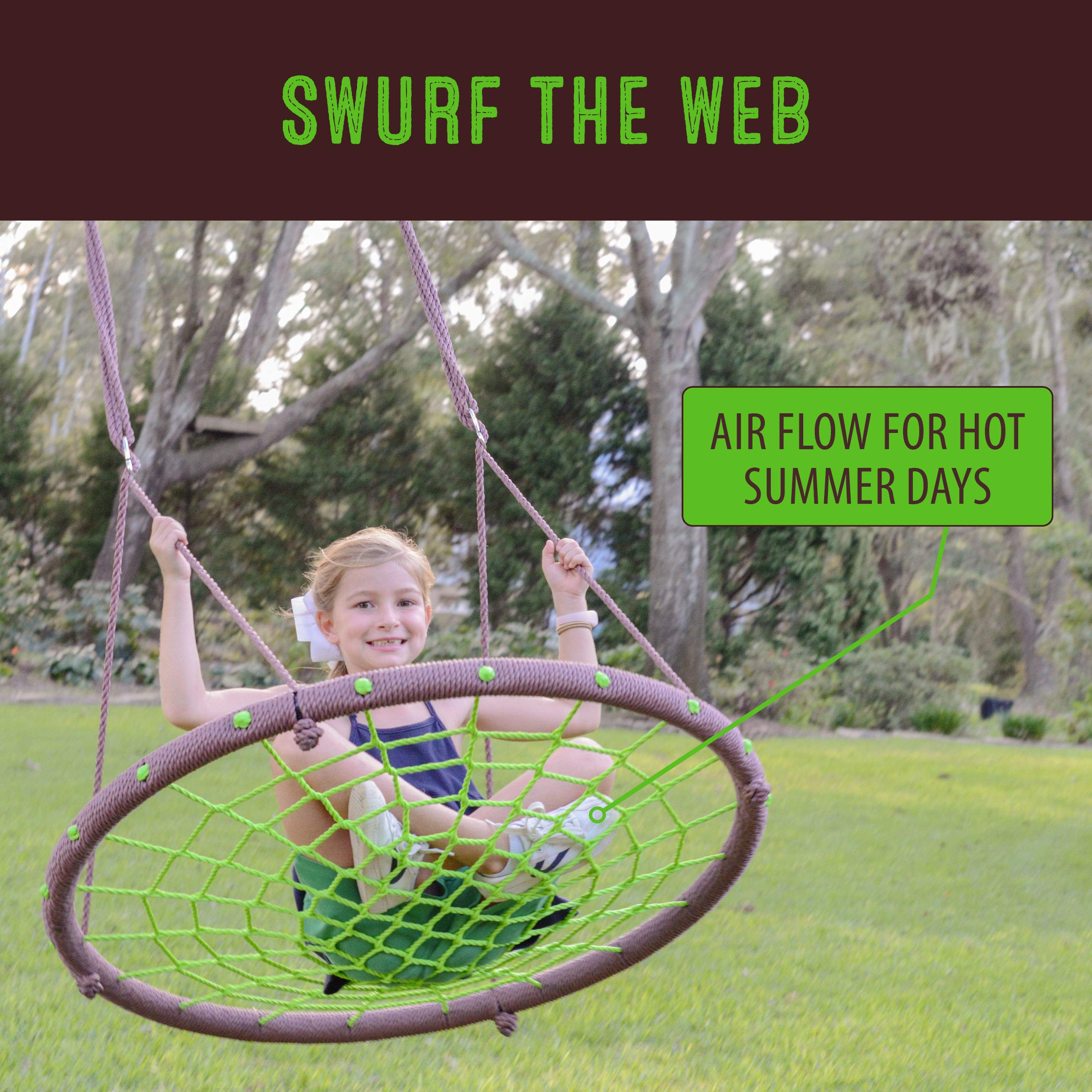 Swurfer Web Tree Swing, Saucer Swing – Tree Swings for Kids Outdoor, Outdoor Swing for Kids, Weather Resistant, Durable Aluminium Frame, Adjustable Rope, Easy Tool Free Assembly, Holds up to 500 lbs