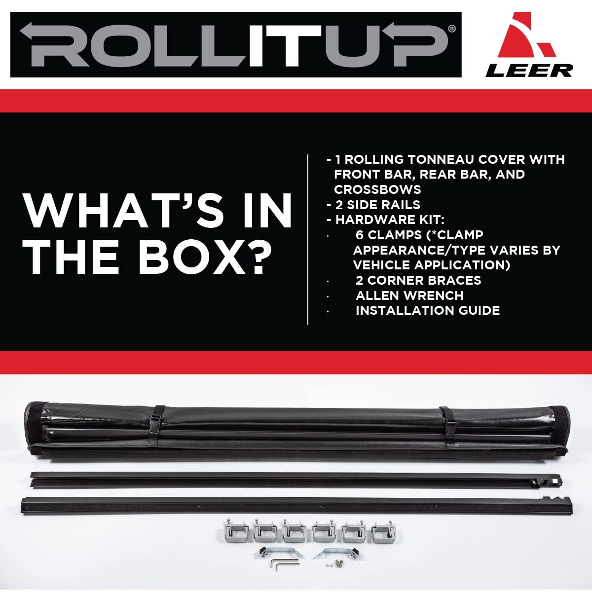 LEER ROLLITUP | Compatible with 2015-2023 Ford F-150 with 5.6' Bed | Soft Roll Up Truck Bed Tonneau Cover | 4R112 | Low-Profile, Sturdy, Easy 15-Minute Install (Black)