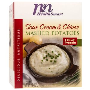 healthsmart high protein instant creamy sour cream & chive mashed potatoes | low carb, low fat, low calorie mashed potatoes - gluten-free, quick & easy meal | portion controlled servings, 7 count box