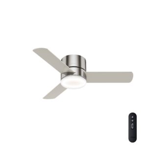 hunter fan 44 inch low profile brushed nickel indoor ceiling fan with light kit and remote control for bedroom, living room, kitchen, office (renewed)
