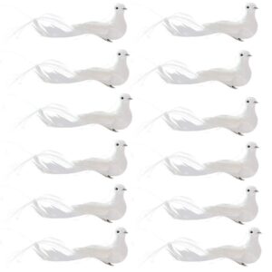trraple artificial feather birds, foam doves with clips simulation feather white birds craft piegons for diy craft home ornaments garden wedding christmas tree decor 12 pcs