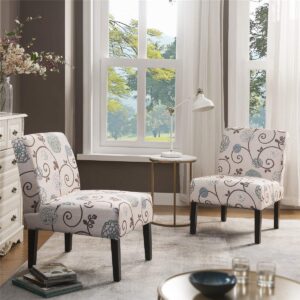 Family Life Modern Polyester Upholstered Print Fabric Armless Accent Chair Set of 2, Rivoli Slipper Chair for Living Room