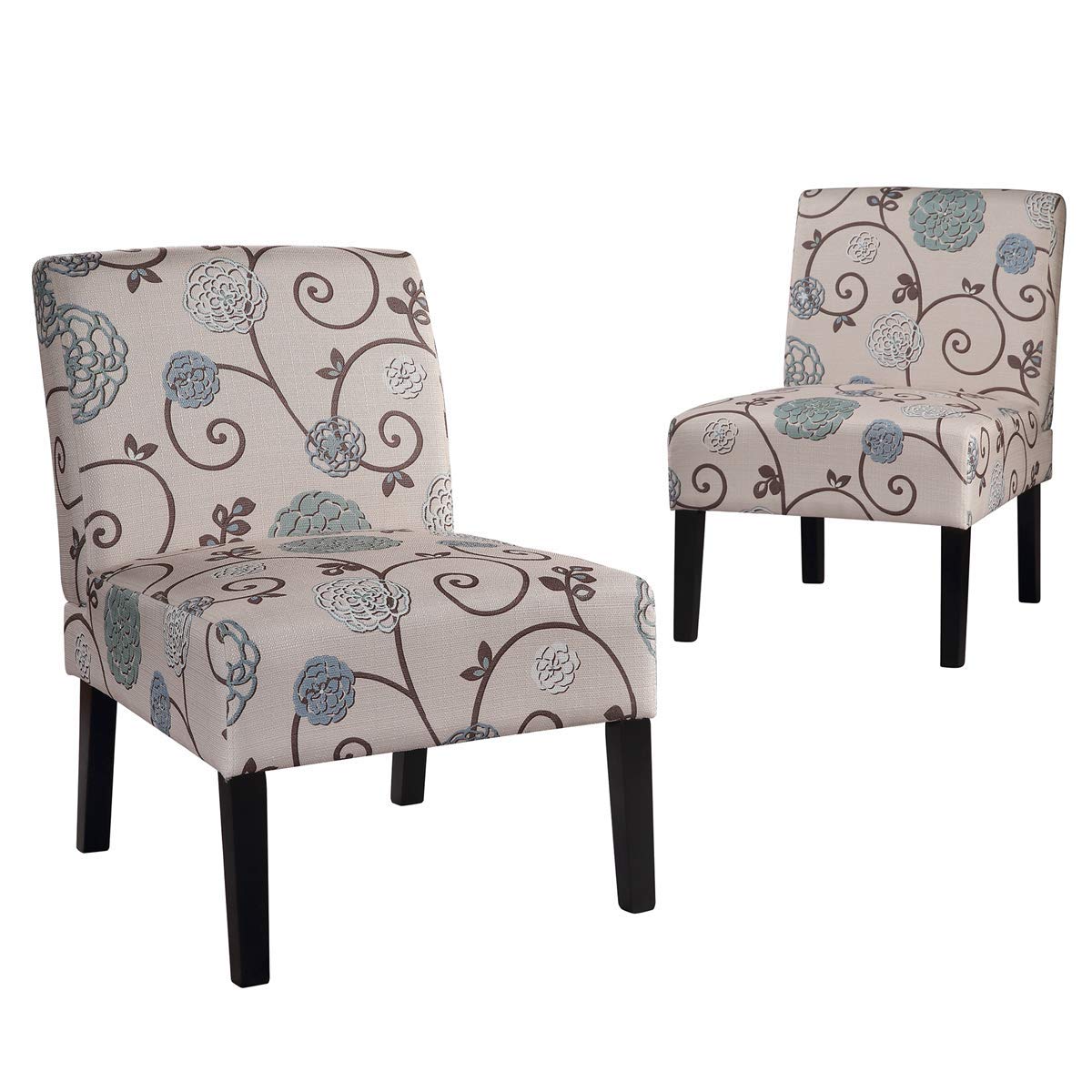 Family Life Modern Polyester Upholstered Print Fabric Armless Accent Chair Set of 2, Rivoli Slipper Chair for Living Room