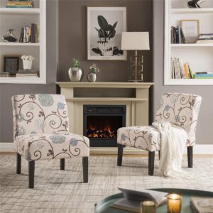 Family Life Modern Polyester Upholstered Print Fabric Armless Accent Chair Set of 2, Rivoli Slipper Chair for Living Room