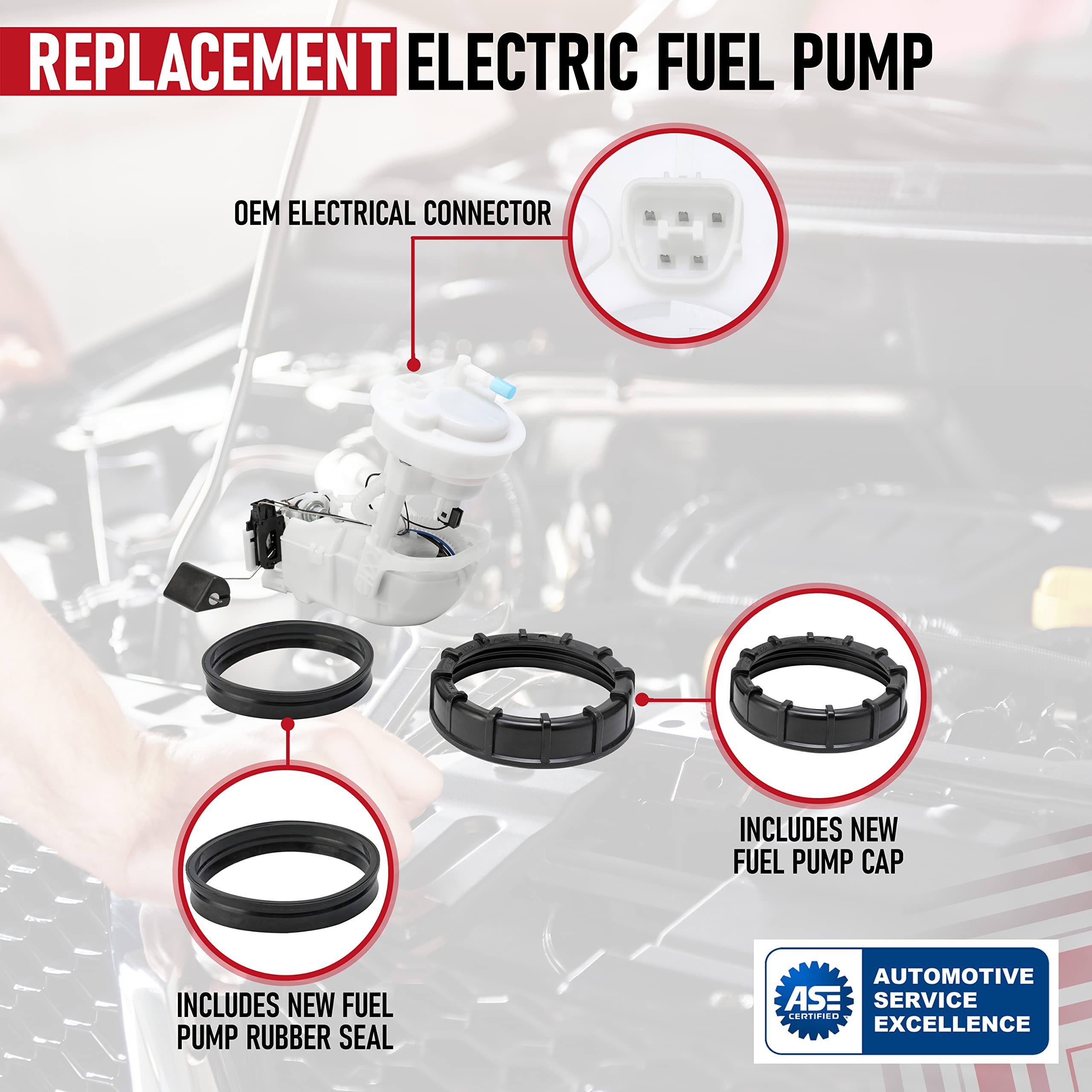 Replacement Electric Fuel Pump - Compatible with Honda Civic 2001-2005 1.3L, 1.7L, 2.0L - Replaces Part 17045-S5A-A00, E8566M, SP8011M, P76528M, 17045-S5A-A31, 17045-S5A-A30 - Gas and Hybrid Models