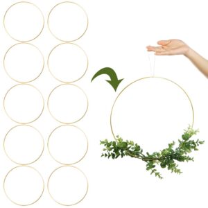 Sntieecr 10 Pack 10 Inch Large Metal Floral Hoop Wreath Macrame Gold Hoop Rings for DIY Wedding Wreath Decor, Dream Catcher and Macrame Wall Hanging Crafts