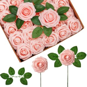 innogear artificial roses flowers, 50 pcs blush fake roses for decoration diy wedding bouquets centerpieces bridal shower party valentine's day christmas xmas