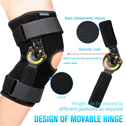 Nvorliy Hinged ROM Knee Brace with Side Stabilizers & Locking Dials, Post Op Knee Immobilizer for Arthritis, ACL, MCL, PCL, Meniscus Tear, Injurie/Knee Pain, Medical Orthopedic Support (Large)