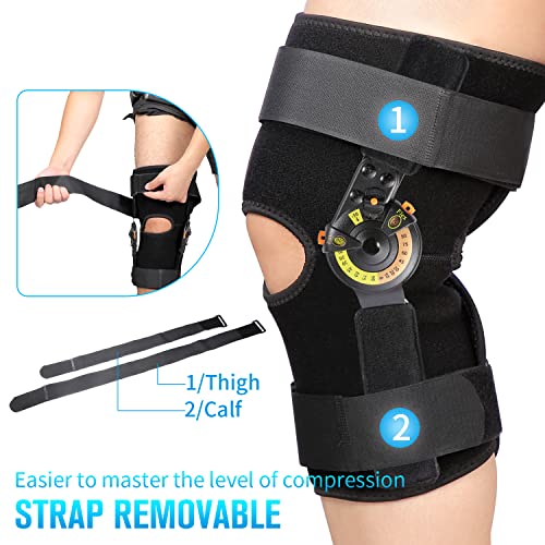 Nvorliy Hinged ROM Knee Brace with Side Stabilizers & Locking Dials, Post Op Knee Immobilizer for Arthritis, ACL, MCL, PCL, Meniscus Tear, Injurie/Knee Pain, Medical Orthopedic Support (Large)