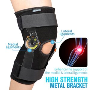 Nvorliy Hinged ROM Knee Brace with Side Stabilizers & Locking Dials, Post Op Knee Immobilizer for Arthritis, ACL, MCL, PCL, Meniscus Tear, Injurie/Knee Pain, Medical Orthopedic Support (Large)