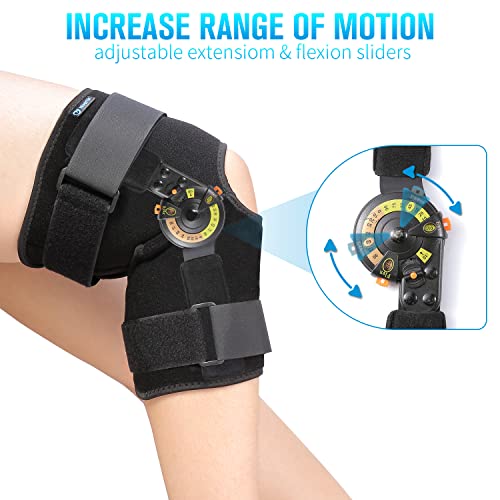 Nvorliy Hinged ROM Knee Brace with Side Stabilizers & Locking Dials, Post Op Knee Immobilizer for Arthritis, ACL, MCL, PCL, Meniscus Tear, Injurie/Knee Pain, Medical Orthopedic Support (Large)