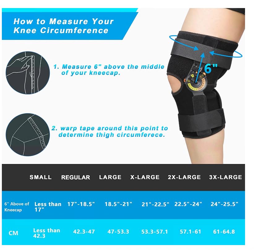 Nvorliy Hinged ROM Knee Brace with Side Stabilizers & Locking Dials, Post Op Knee Immobilizer for Arthritis, ACL, MCL, PCL, Meniscus Tear, Injurie/Knee Pain, Medical Orthopedic Support (Large)