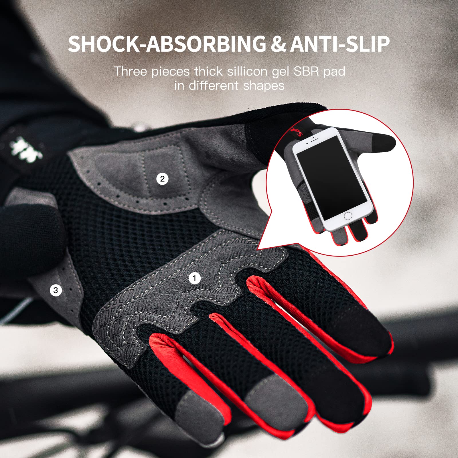 Santic Cycling Gloves Windproof Bike Bicycle Motorcycle Gloves with Gel Pads, Anti-Shock Breathable Mountain Bike Gloves for Men and Women