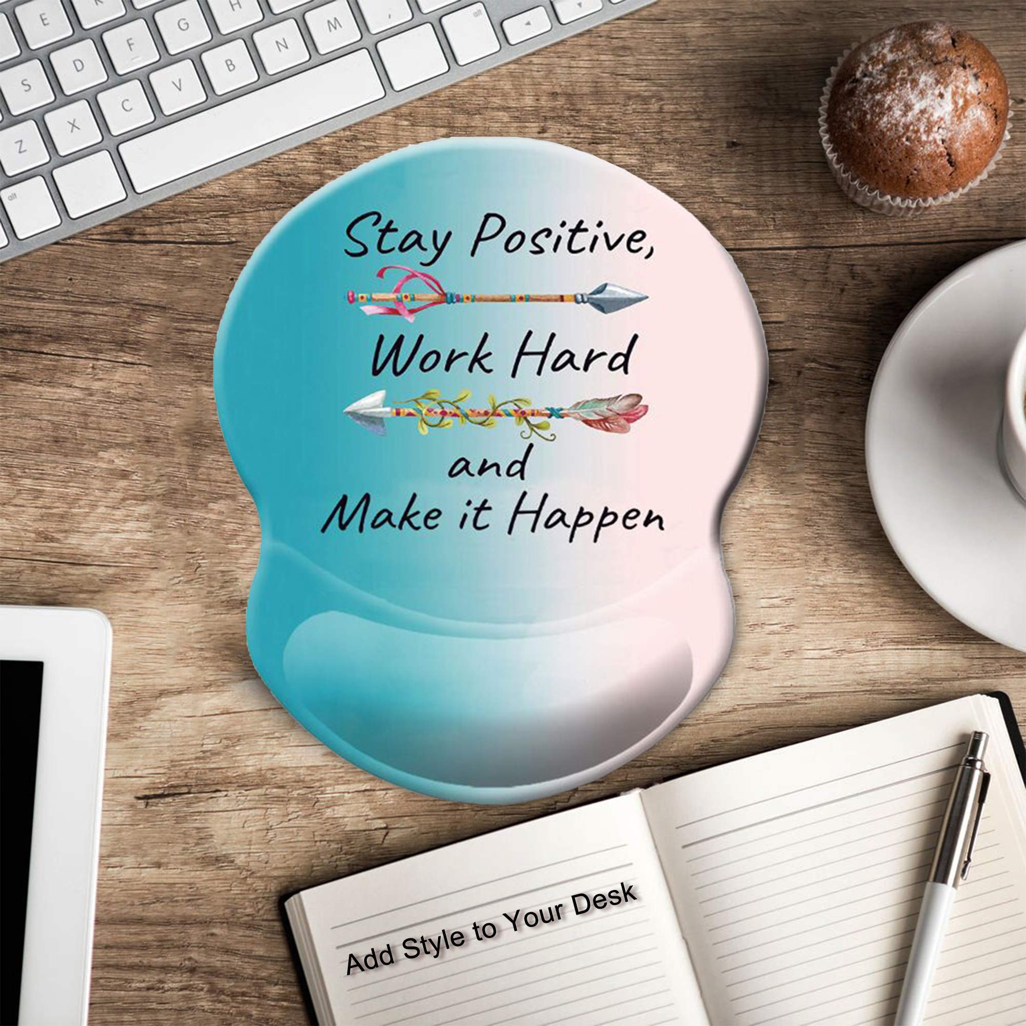 ITNRSIIET Ergonomic Mouse Pad with Gel Wrist Rest Support, Stay Positive Work Hard and Make It Happen Arrow Print Inspirational Quote Cute Mouse Pad, Pain Relief Wrist Rest Pad with Non-Slip PU Base