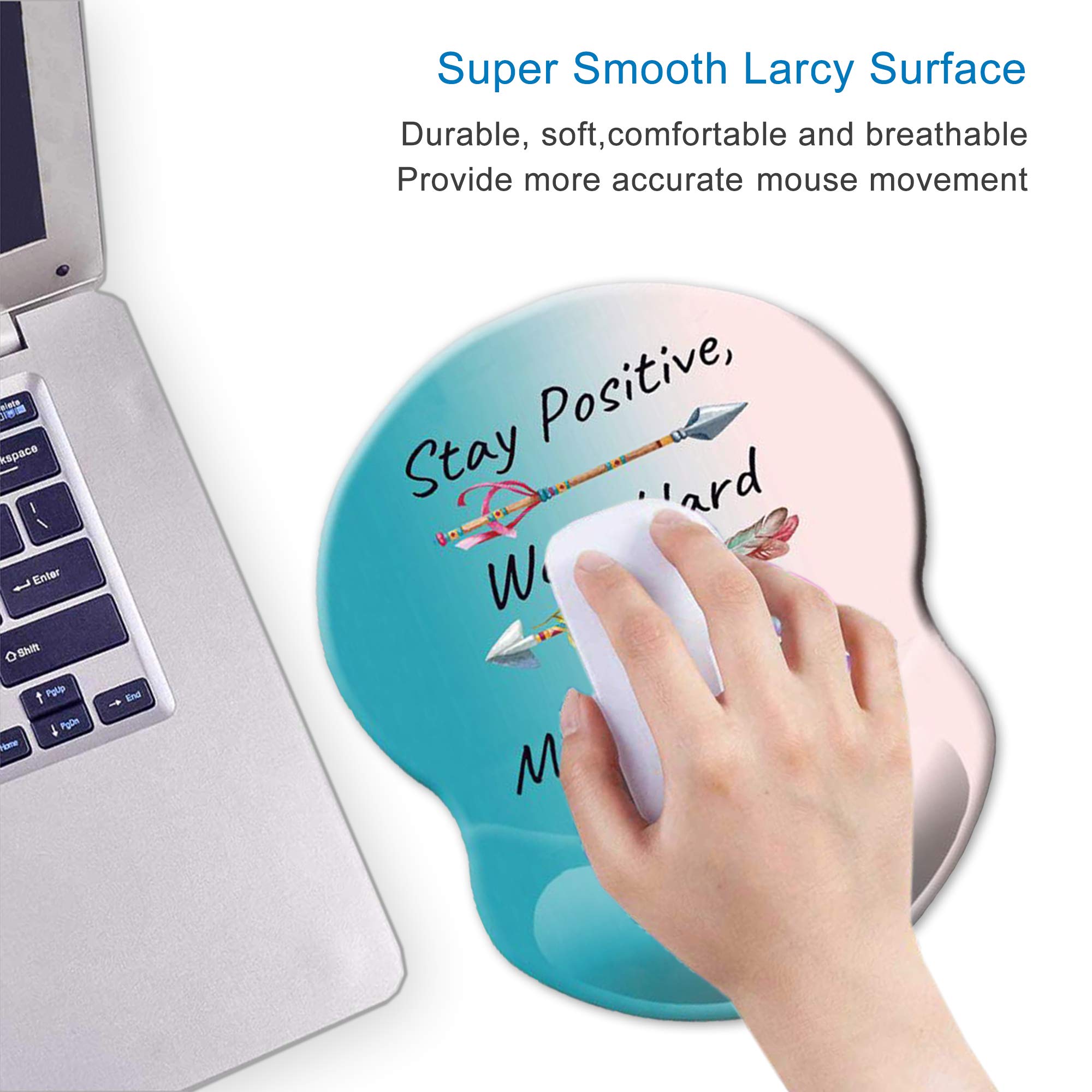 ITNRSIIET Ergonomic Mouse Pad with Gel Wrist Rest Support, Stay Positive Work Hard and Make It Happen Arrow Print Inspirational Quote Cute Mouse Pad, Pain Relief Wrist Rest Pad with Non-Slip PU Base