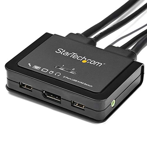 StarTech.com 2 Port DisplayPort KVM Switch - 4K 60Hz - Compact Dual Port UHD DP 1.2 USB Desktop KVM Switch with 4ft Cables & Audio - Bus Powered & Remote Switching - MacBook ThinkPad (SV211DPUA4K)