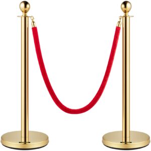 BestEquip Velvet Ropes and Posts 4 Pcs, 3 Red Velvet Rope 5 ft, Stanchion Post with Ball Top, Crowd Control Barriers Gold Stanchions, Red Carpet Poles, Crowd Control Ropes and Poles for Party Supplies