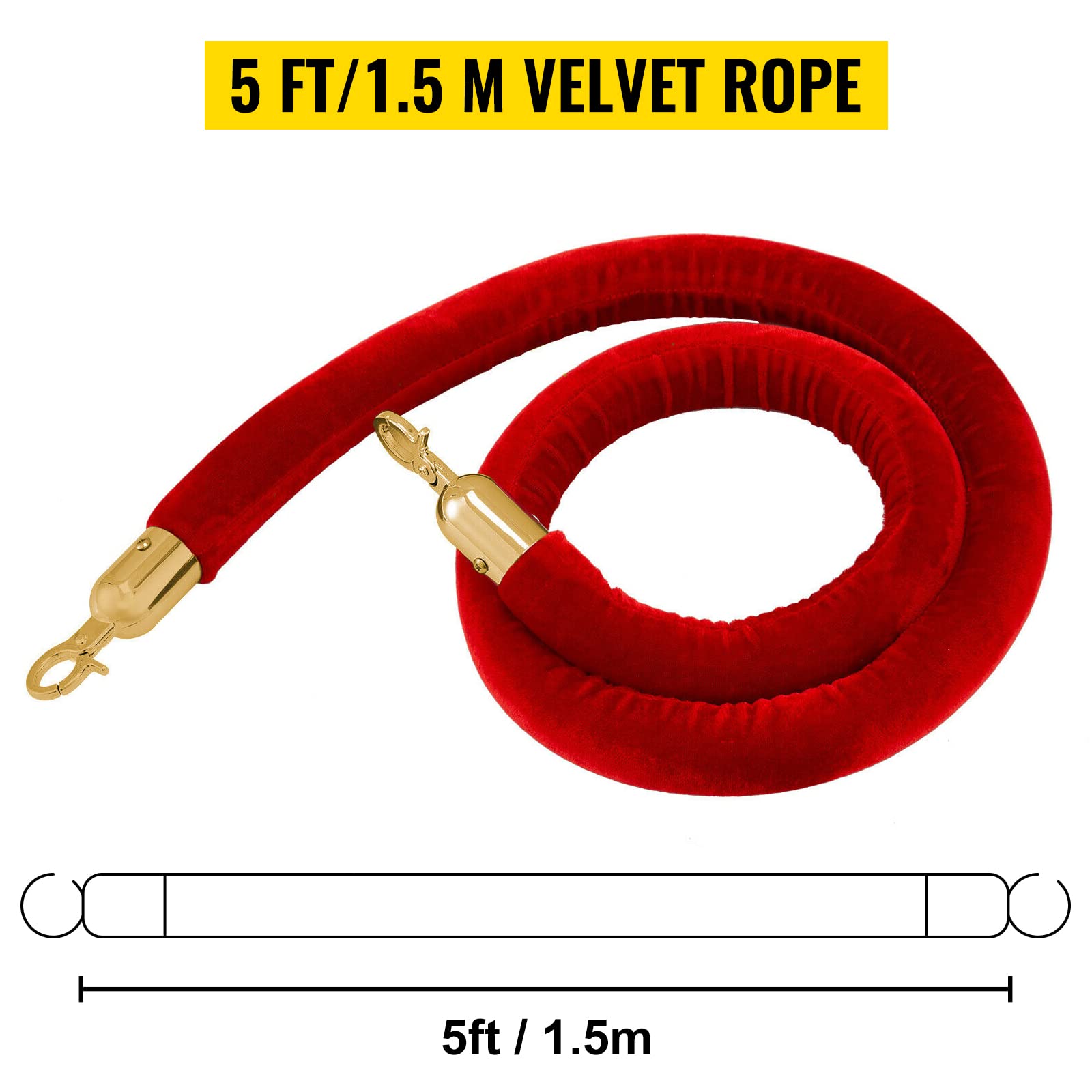 BestEquip Velvet Ropes and Posts 4 Pcs, 3 Red Velvet Rope 5 ft, Stanchion Post with Ball Top, Crowd Control Barriers Gold Stanchions, Red Carpet Poles, Crowd Control Ropes and Poles for Party Supplies