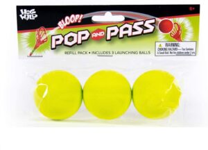 hog wild refill pack for pop & pass outdoor game - includes 3 soft foam balls for use with pop & pass launchers