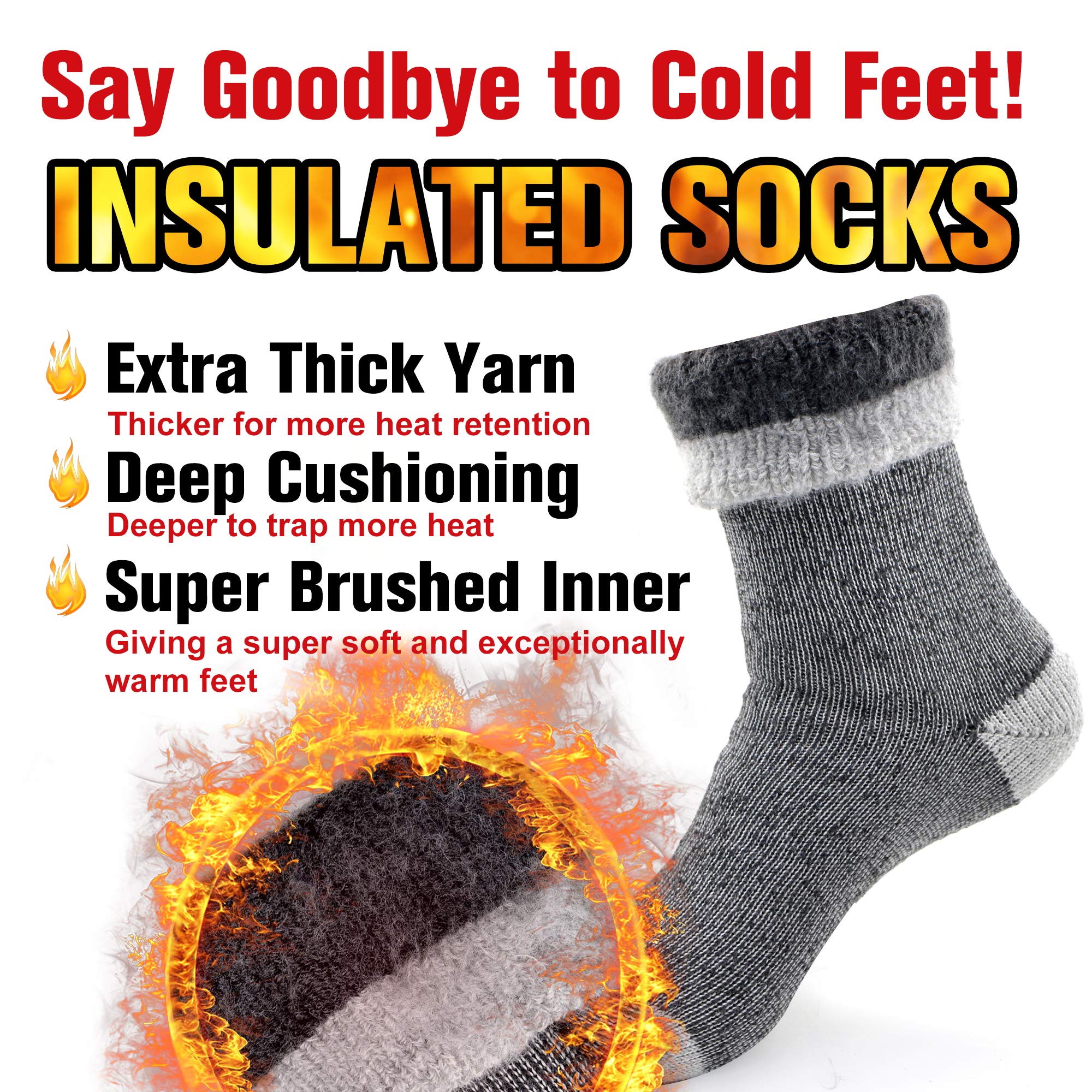 Busy Socks Winter Warm Thermal Socks for Men Women Extra Thick Insulated Heated Crew Boot Socks for Extreme Cold Weather, Medium, 1 Pair Light Grey