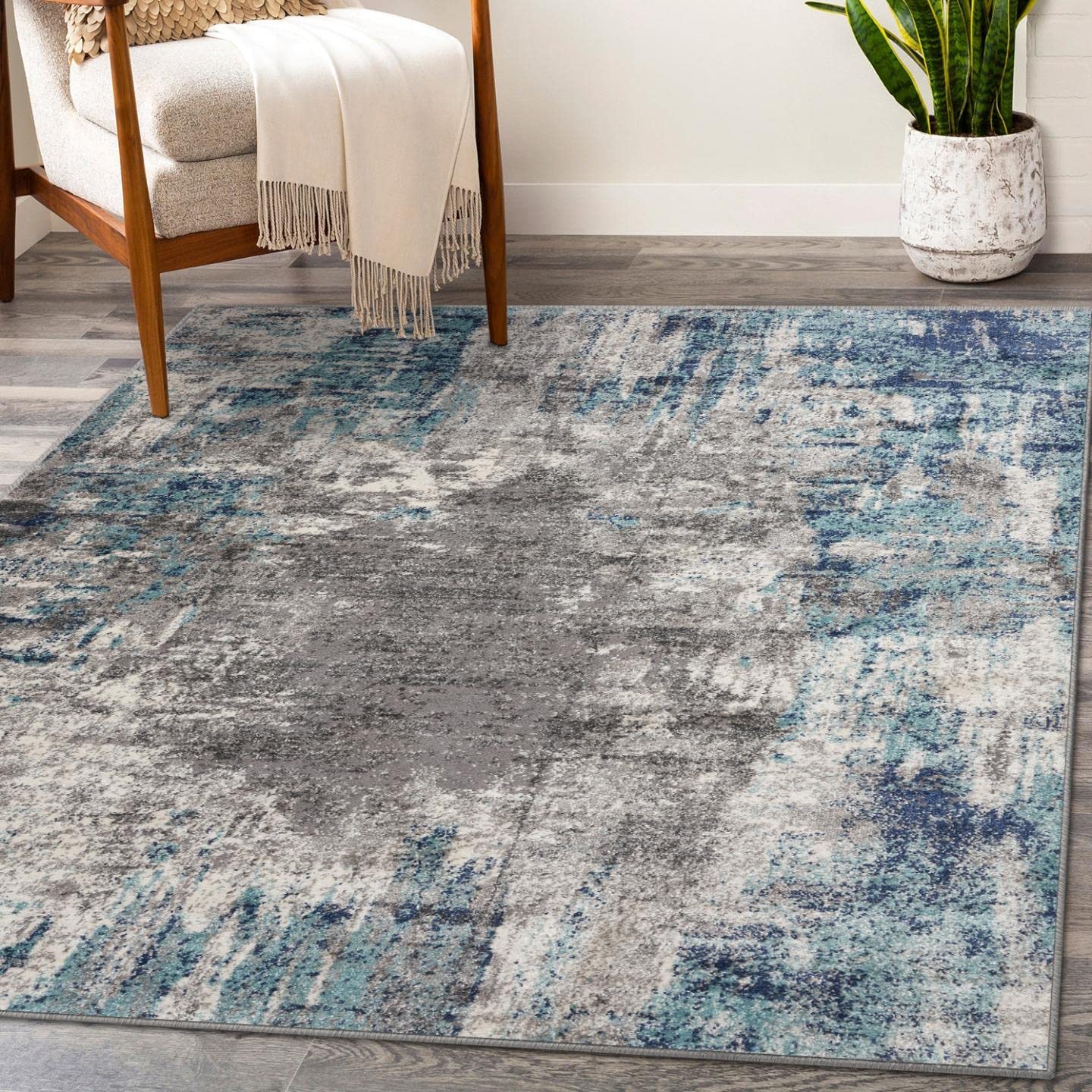 LUXE WEAVERS Euston Blue 5 x 7 Abstract Modern Area Rug