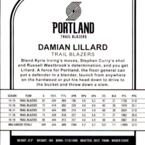 2019-20 Panini NBA Hoops #157 Damian Lillard Portland Trail Blazers Basketball Card