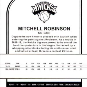 2019-20 Panini NBA Hoops #126 Mitchell Robinson New York Knicks Basketball Card