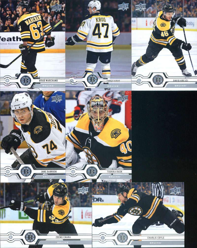 2019-20 Upper Deck Series 1 Hockey Boston Bruins Team Set of 7 Cards: Tuukka Rask(#8), Charlie Coyle(#9), Jake DeBrusk(#10), David Krejci(#11), Zdeno Chara(#12), Torey Krug(#13), Brad Marchand(#14)