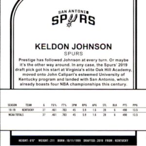 2019-20 Panini NBA Hoops #224 Keldon Johnson San Antonio Spurs Rookie Basketball Card