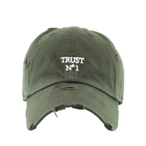 trust no1 vintage baseball cap embroidered cotton adjustable distressed dad hat olive