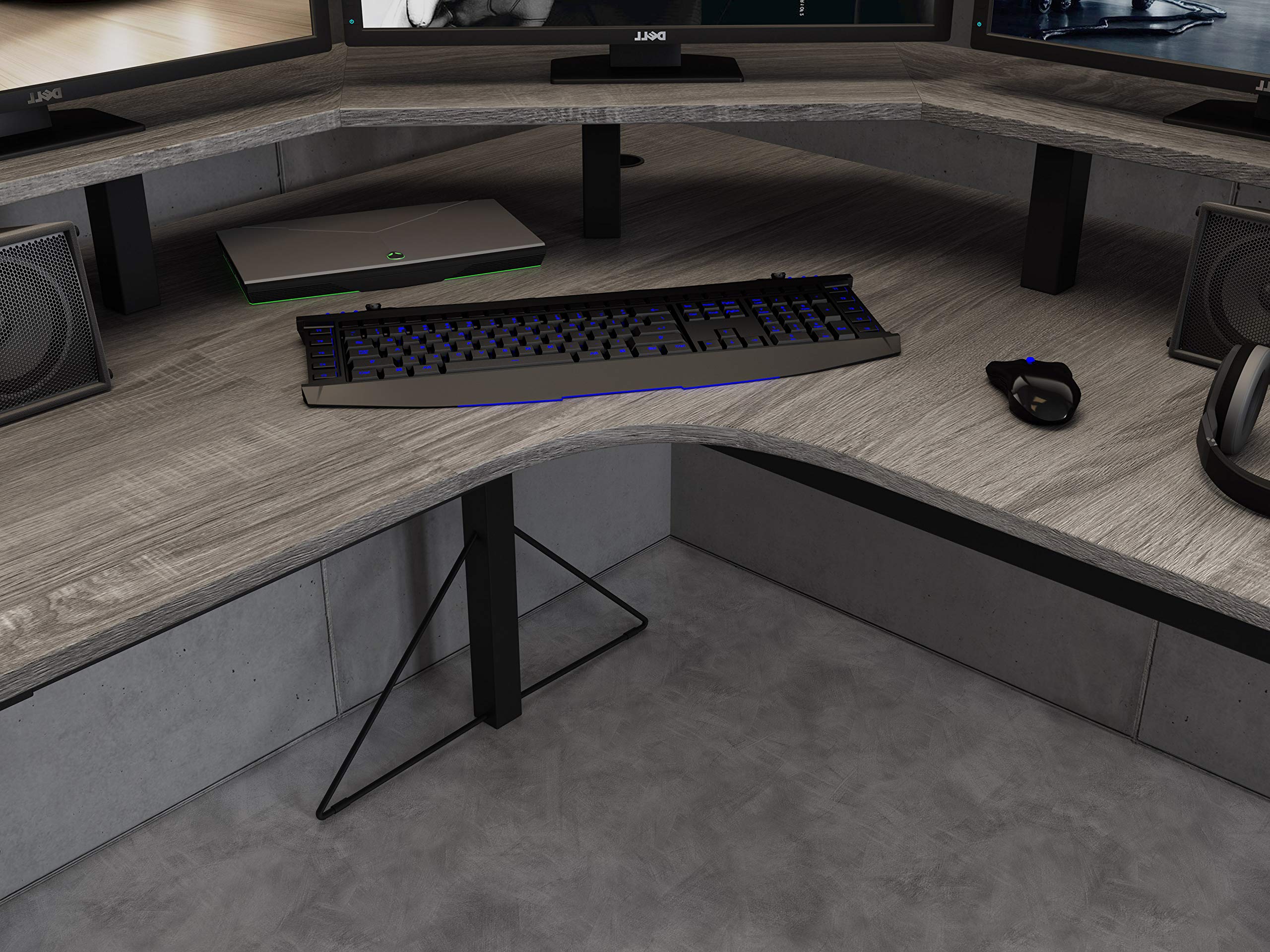 DAR CORE Computer Gaming L-Desk with Power, Gray/Black