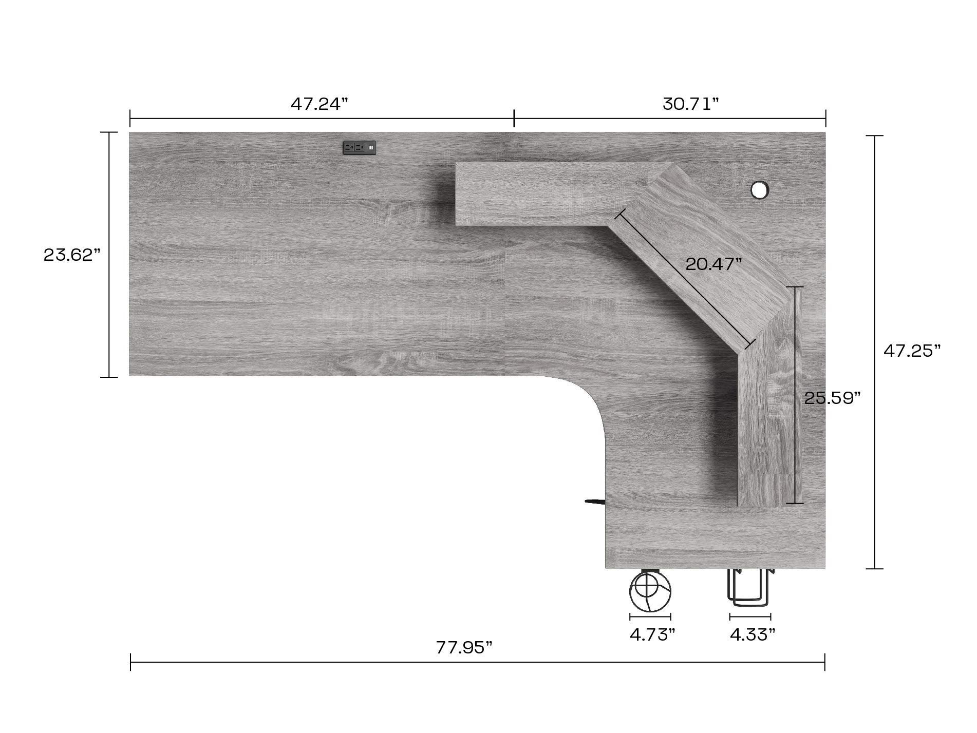 DAR CORE Computer Gaming L-Desk with Power, Gray/Black