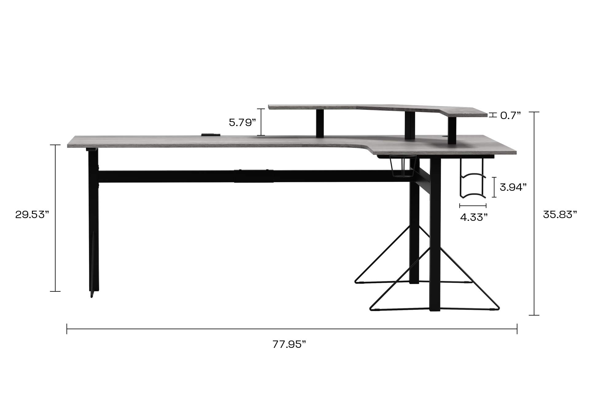 DAR CORE Computer Gaming L-Desk with Power, Gray/Black