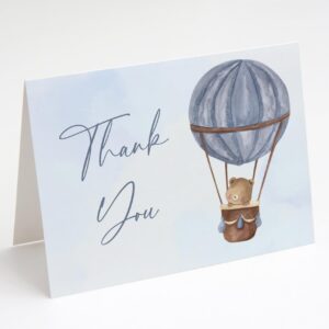 The Invite Lady Hot Air Balloon Thank You Cards Baby Shower Birthday Teddy Bear Adventure Awaits Blue Boy Sky Clouds (24 Count)