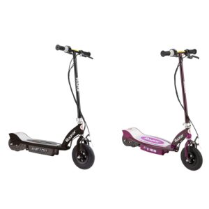 razor e100 motorized kick scooters, black/purple