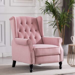 artechworks velvet tufted push back arm accent chair recliner single reclining for adjustable club chair home padded seating living room lounge modern sofa,pink