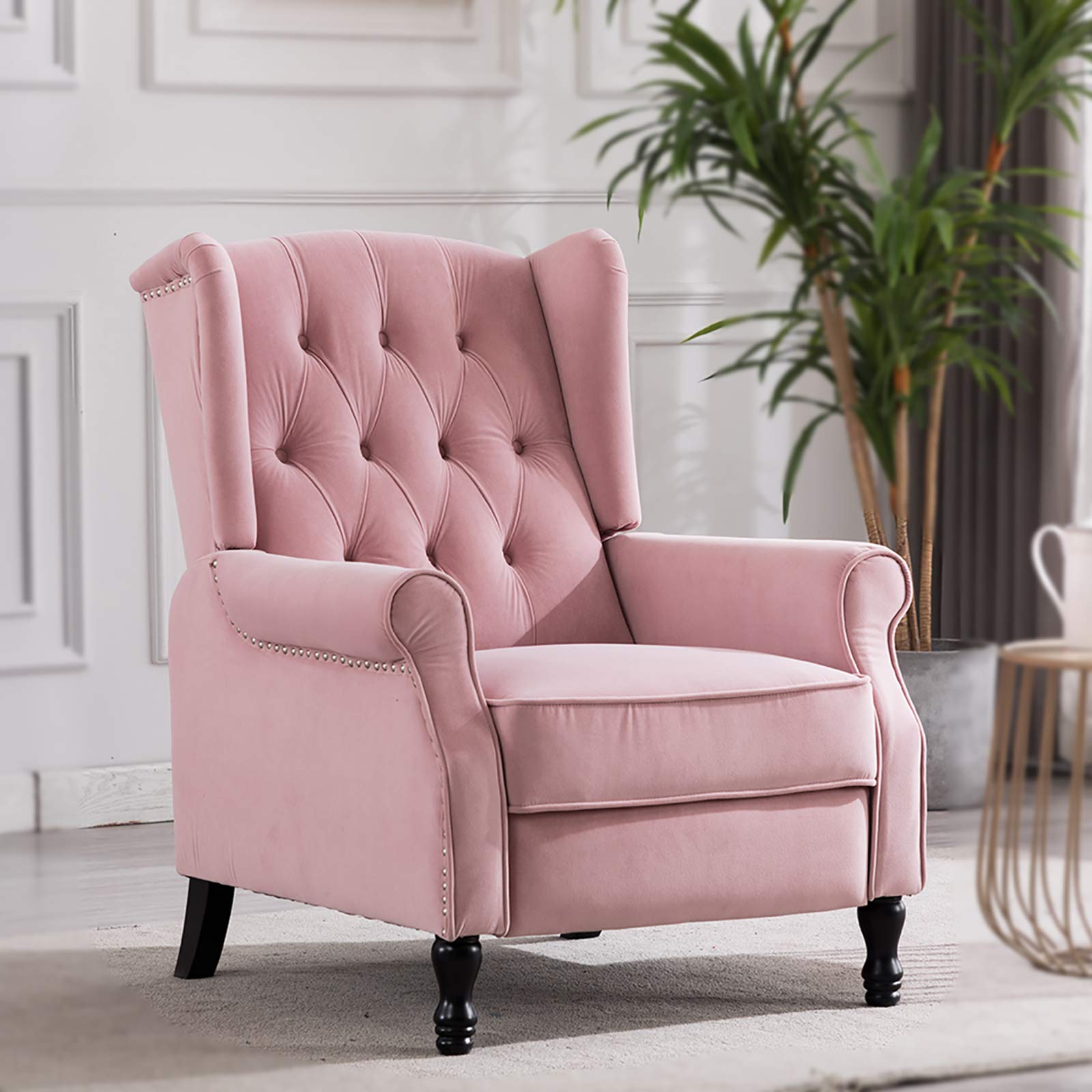 Artechworks Velvet Tufted Push Back Arm Accent Chair Recliner Single Reclining for Adjustable Club Chair Home Padded Seating Living Room Lounge Modern Sofa,Pink