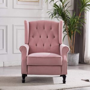 Artechworks Velvet Tufted Push Back Arm Accent Chair Recliner Single Reclining for Adjustable Club Chair Home Padded Seating Living Room Lounge Modern Sofa,Pink