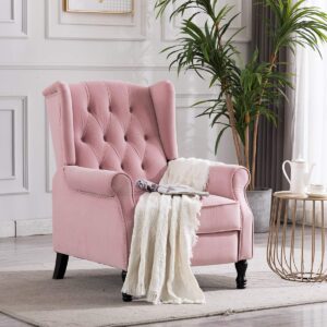 Artechworks Velvet Tufted Push Back Arm Accent Chair Recliner Single Reclining for Adjustable Club Chair Home Padded Seating Living Room Lounge Modern Sofa,Pink