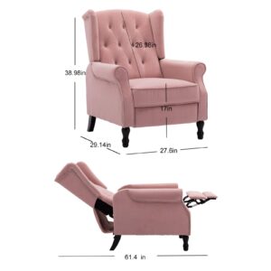 Artechworks Velvet Tufted Push Back Arm Accent Chair Recliner Single Reclining for Adjustable Club Chair Home Padded Seating Living Room Lounge Modern Sofa,Pink