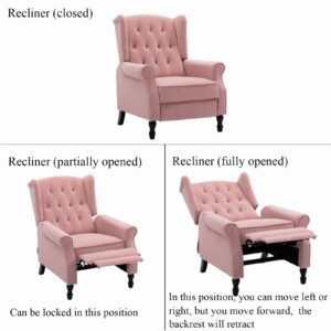 Artechworks Velvet Tufted Push Back Arm Accent Chair Recliner Single Reclining for Adjustable Club Chair Home Padded Seating Living Room Lounge Modern Sofa,Pink