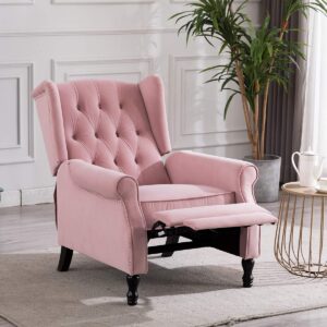 Artechworks Velvet Tufted Push Back Arm Accent Chair Recliner Single Reclining for Adjustable Club Chair Home Padded Seating Living Room Lounge Modern Sofa,Pink