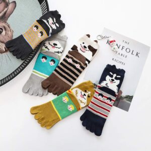 ZAKASA Womens Funny Toe Sock Cotton Five Finger Running Ankle Novelty Socks (Animal cat, US shoe 6-9)