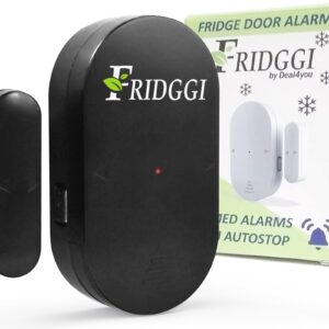 FRIDGGI - Fridge Door Chime with Delay, 60sec, 120sec, 180sec Delay Reminders, 80dB to 110dB, Freezer Door Alarm When Left Open (Black)